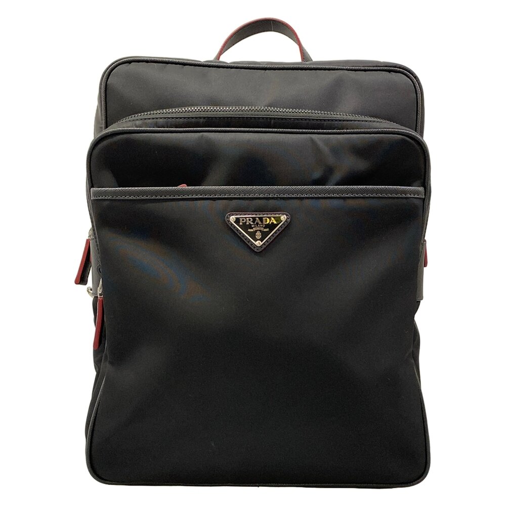 Prada Backpack 2VZ064 Black Silver Nylon Saffiano Leather
